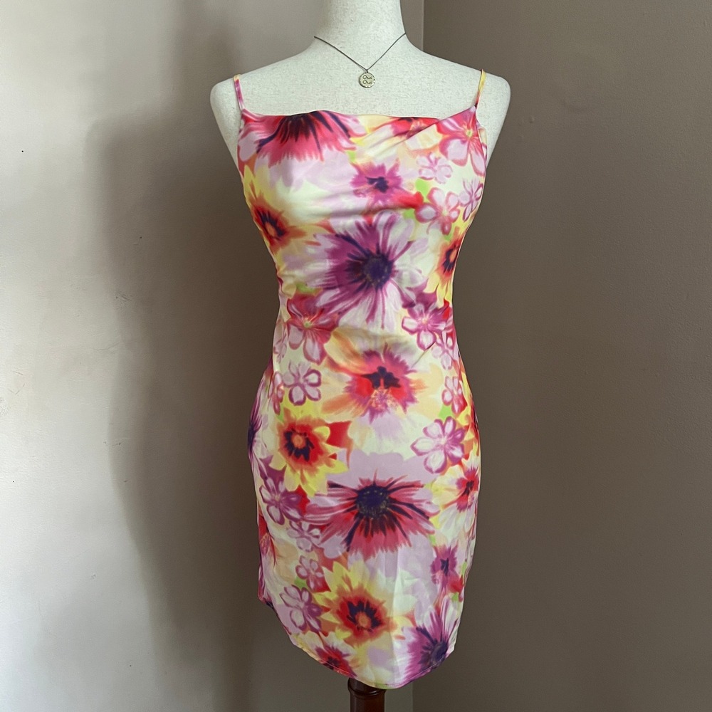 Urban Outfitters Mallory Dress Fairy‎ y2k Floral Cowl Neck Mini Slip Vacation S